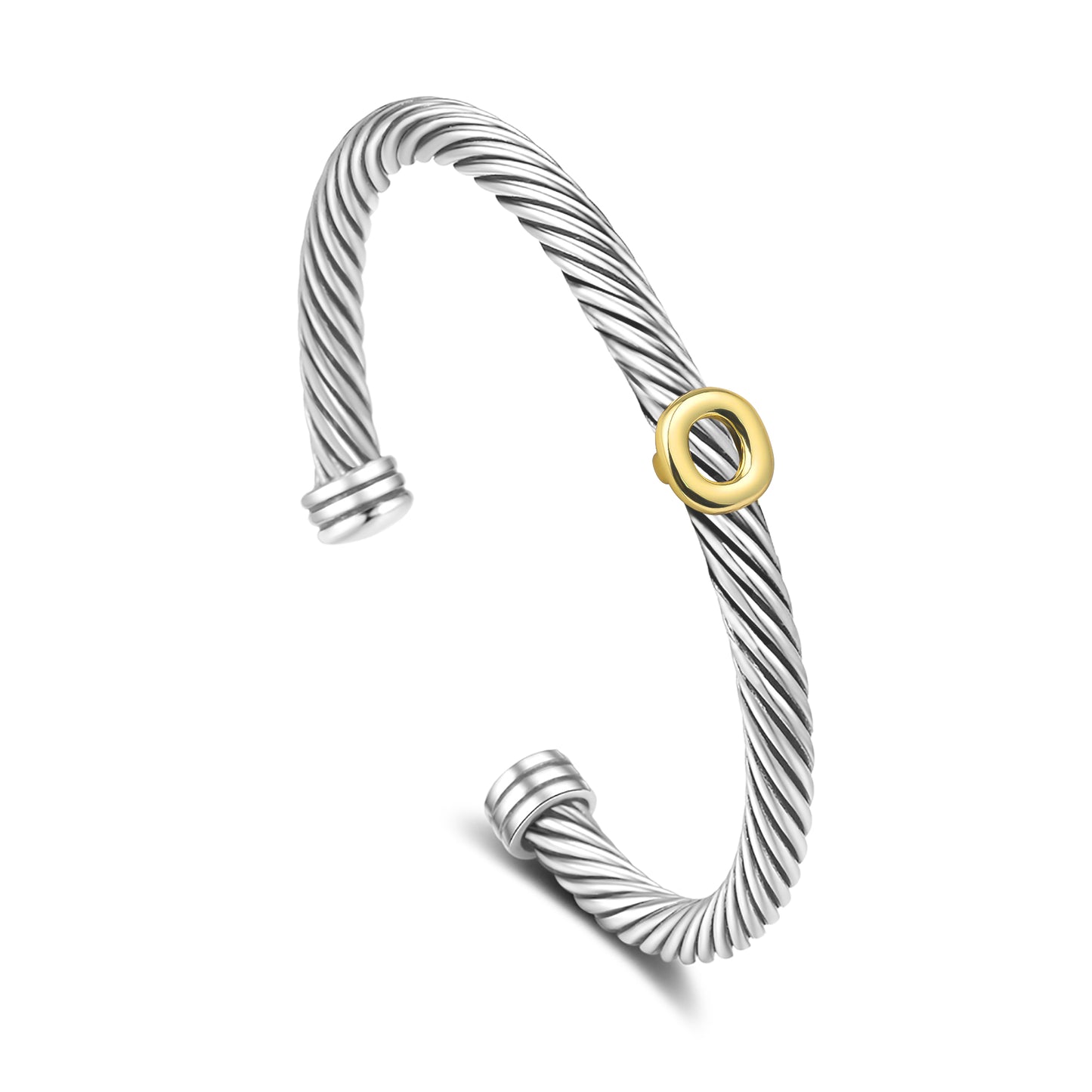 Aprilery Cuff Bracelet for Women Silver Wire Twisted Two Tone Cable Bracelet Letter Cuff Bangle Vintage Bracelets Jewelry Gifts
