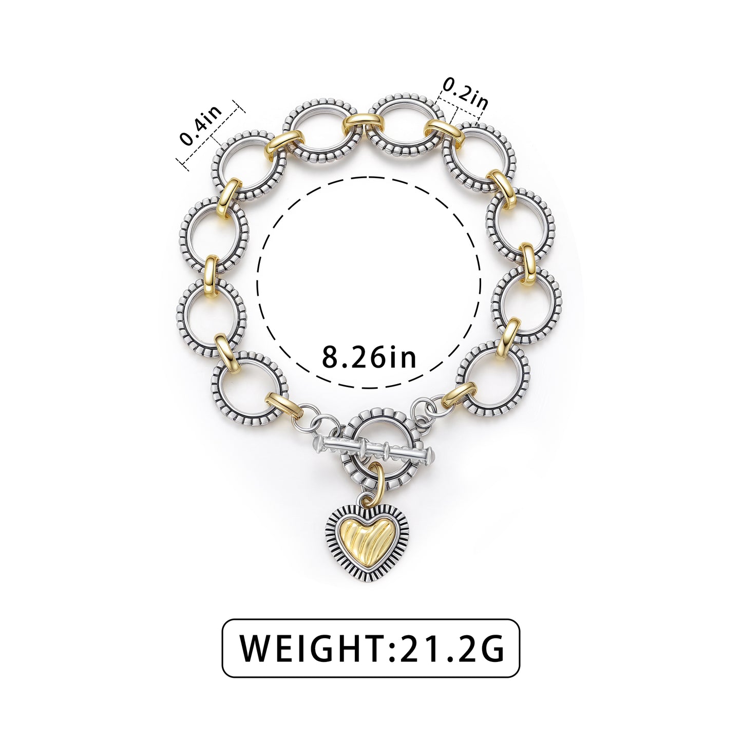 Aprilery Cable Link Bracelet for Women, Two Tone Circle Chain Bangle Link Bracelets Trendy Silver and Gold Bracelets Jewelry