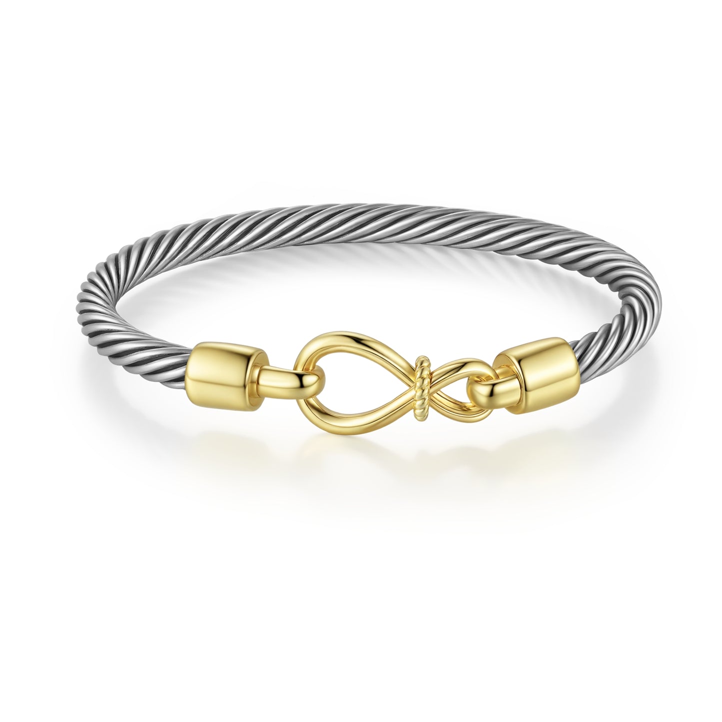 Aprilery Cuff Bracelets for Women Two Tone - Cable Bangle Bracelet Twisted Silver Wire - Gold Hook Mobius strip Vintage Mixed Metal Cuff Bracelets Jewelry Gift