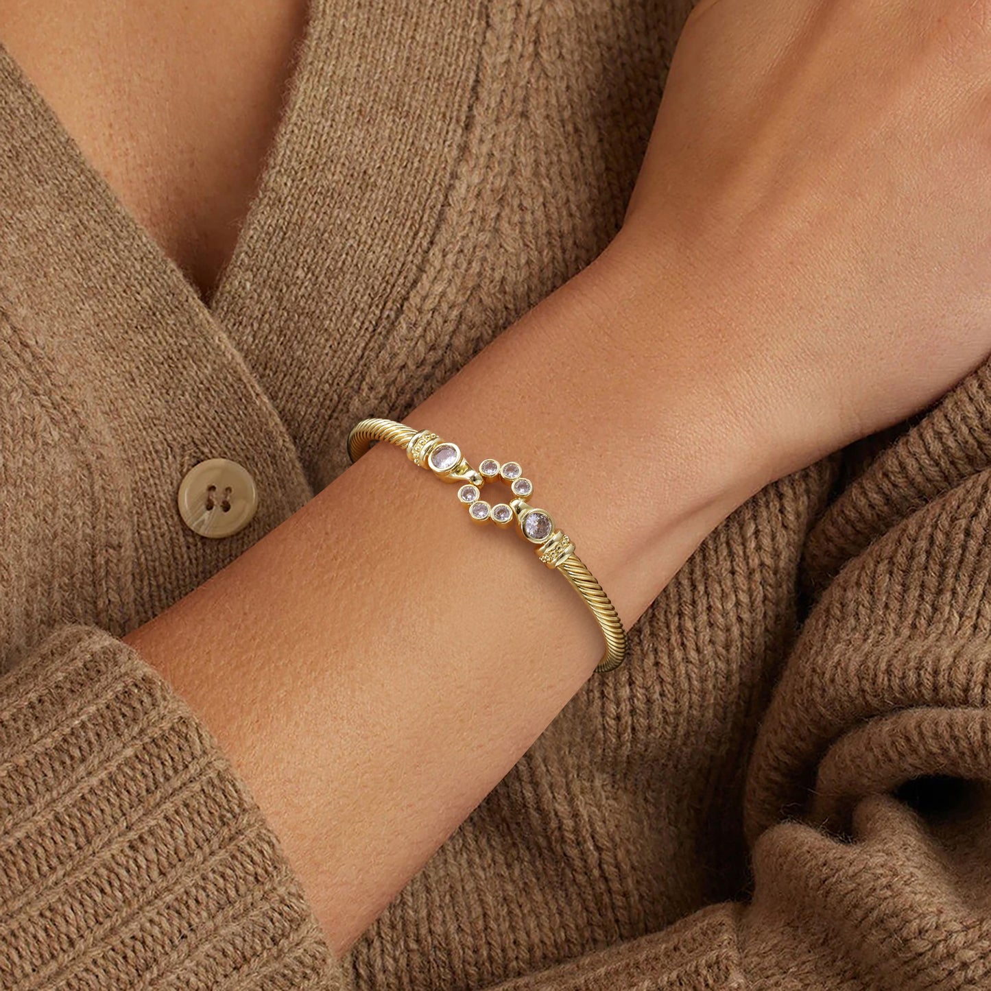 Aprilery Cuff Bracelets for Women Gold - Cable Bangle Bracelet Twisted Wire - Gold Hook Flower Vintage Mixed Metal Cuff Bracelets Jewelry Gift