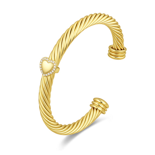 Aprilery Cuff Bracelet for Women Gold Wire Twisted Cable Bracelet Gold Heart Cuff Bangle Vintage Bracelets Jewelry Gifts