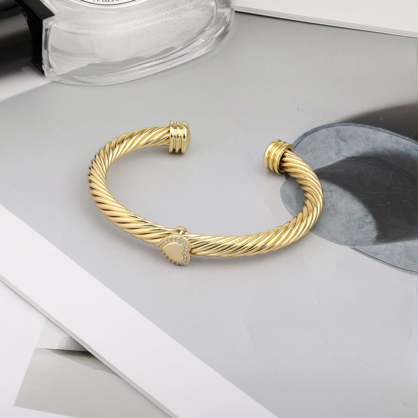 Aprilery Cuff Bracelet for Women Gold Wire Twisted Cable Bracelet Gold Heart Cuff Bangle Vintage Bracelets Jewelry Gifts
