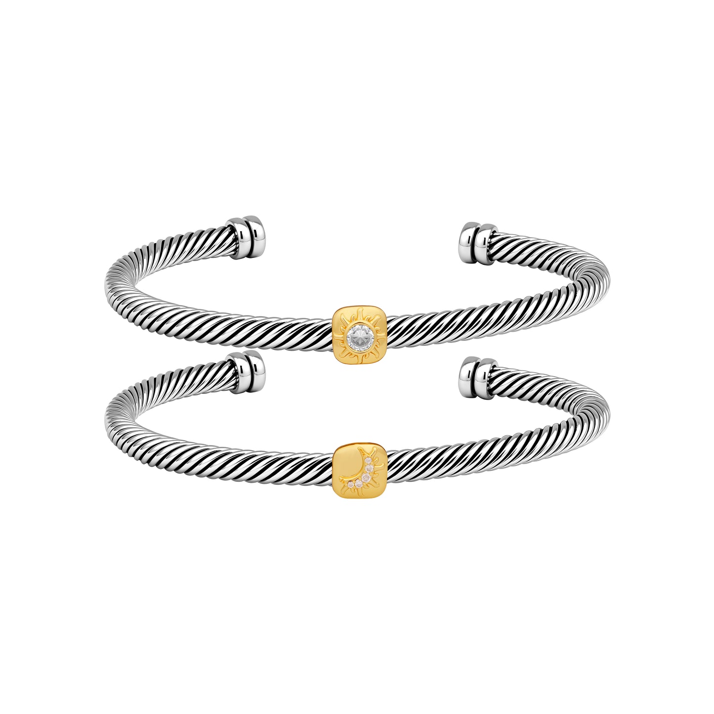 Aprilery Cuff Bracelet for Women Silver Wire Twisted Two Tone Cable Bracelet Gold Sun and Moon Cuff Bangle Vintage Bracelets Jewelry Gifts