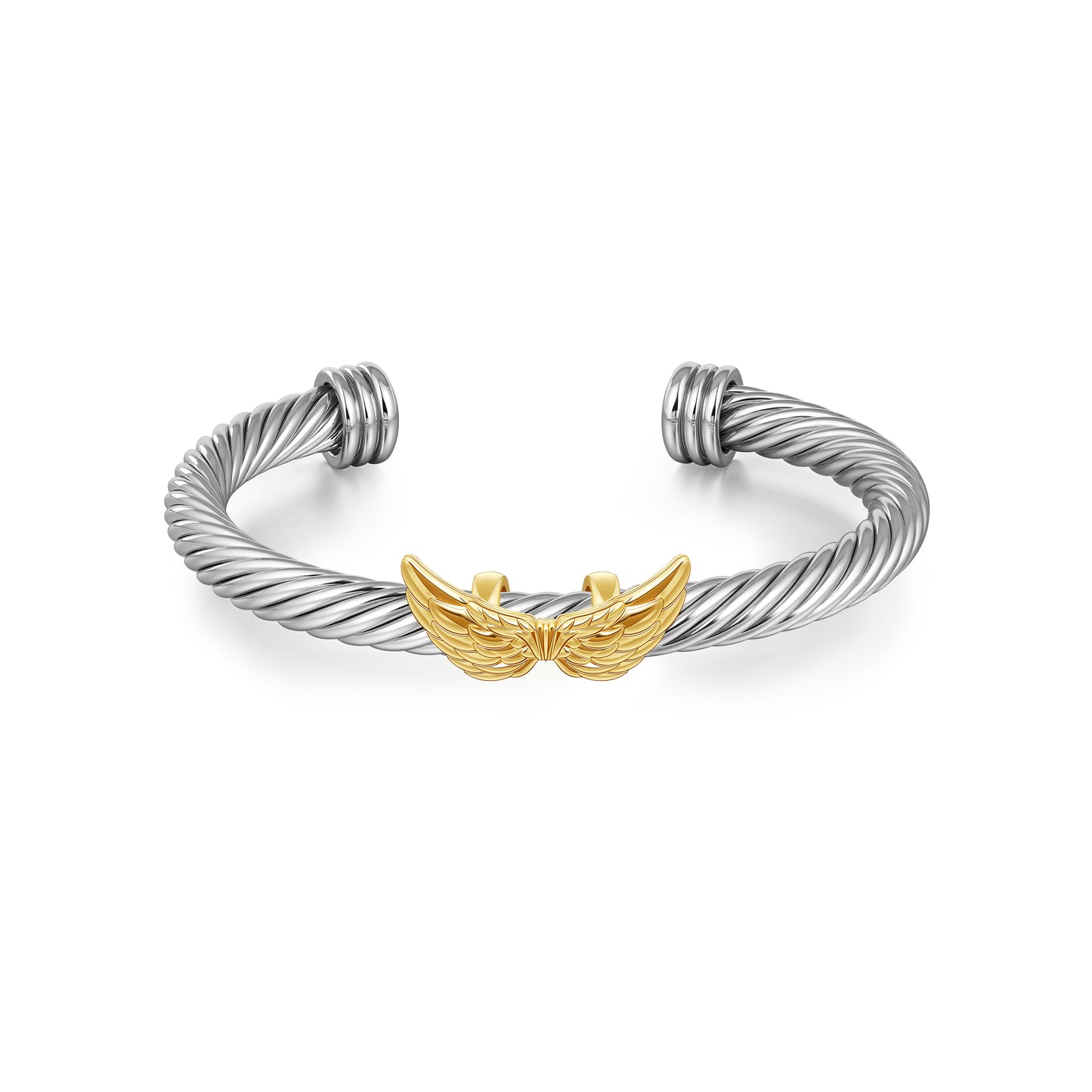 Aprilery Cuff Bracelet for Women Silver Wire Twisted Two Tone Cable Bracelet Gold Wings Cuff Bangle Vintage Bracelets Jewelry Gifts