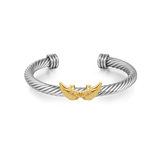 Aprilery Cuff Bracelet for Women Silver Wire Twisted Two Tone Cable Bracelet Gold Wings Cuff Bangle Vintage Bracelets Jewelry Gifts