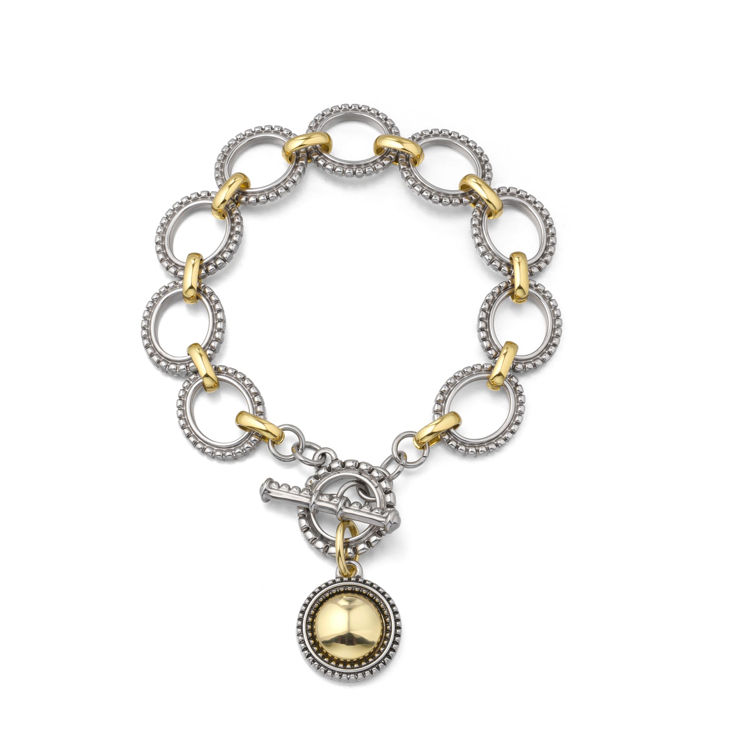 Aprilery Cable Link Bracelet for Women Two Tone Circle Chain Bangle Link Bracelets Trendy Silver and Gold Bracelets Jewelry