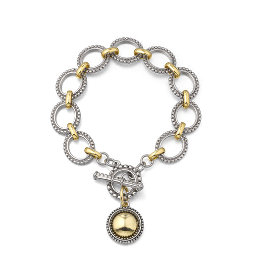 Aprilery Cable Link Bracelet for Women Two Tone Circle Chain Bangle Link Bracelets Trendy Silver and Gold Bracelets Jewelry