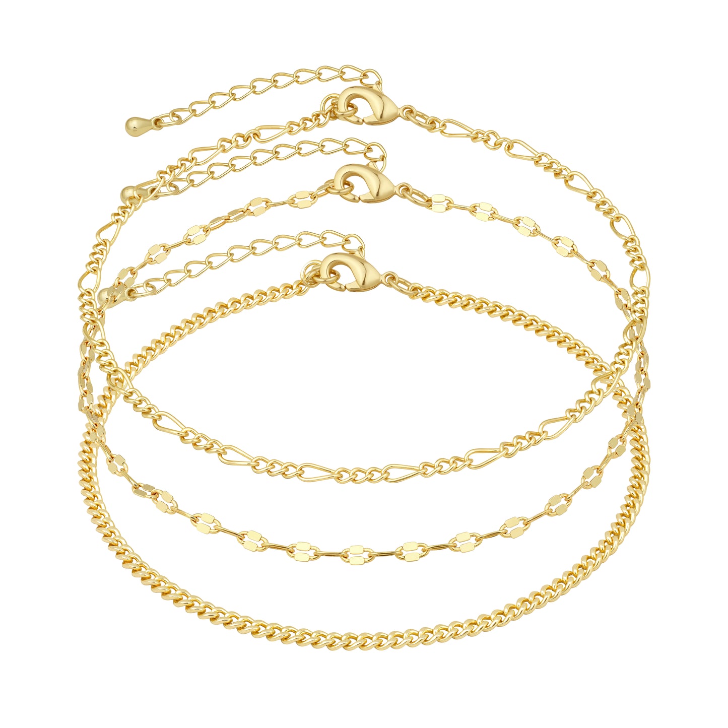 Aprilery 3Pcs Gold Layered Anklet Set for Women, Dainty Adjustable Cuban Link Paperclip Chain Ankle Bracelets, Trendy Summer Beach Foot Jewelry Gift