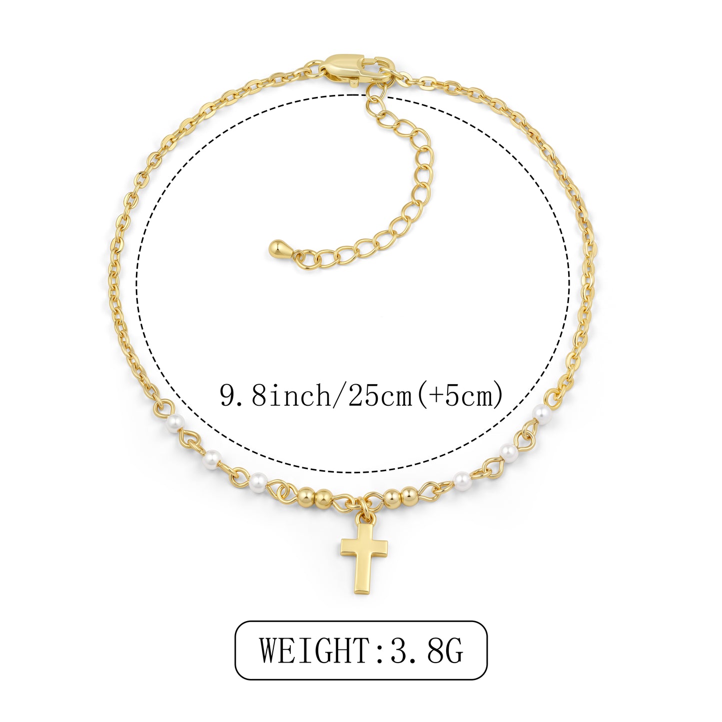 Aprilery Gold Cross Pearl Anklet for Women, Dainty Adjustable Religious Ankle Bracelet, Trendy Summer Beach Foot Jewelry Gift