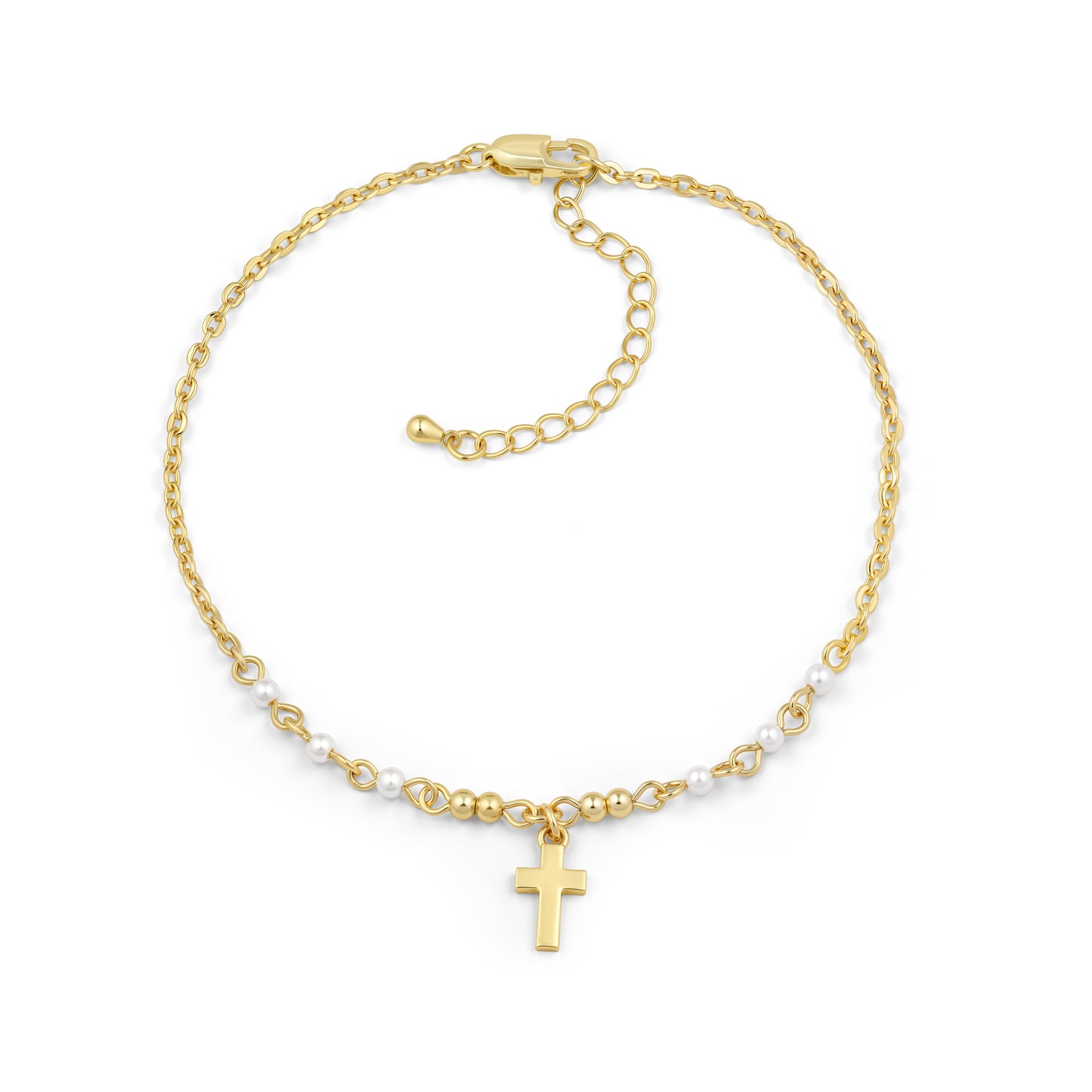 Aprilery Gold Cross Pearl Anklet for Women, Dainty Adjustable Religious Ankle Bracelet, Trendy Summer Beach Foot Jewelry Gift