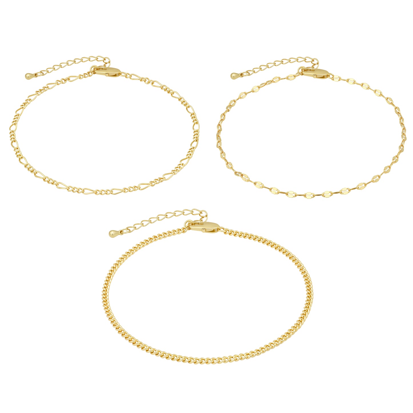 Aprilery 3Pcs Gold Layered Anklet Set for Women, Dainty Adjustable Cuban Link, Paperclip & Beaded Chain Ankle Bracelets, Trendy Summer Beach Foot Jewelry Gift