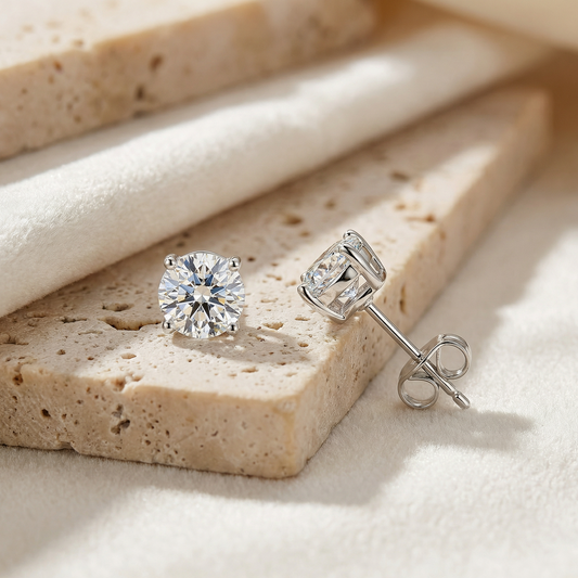Aprilery Round Cut Solitaire Stud Earrings for Women, Dainty 6-Prong CZ Diamond Simulant Earrings, Classic Timeless Jewelry Gift