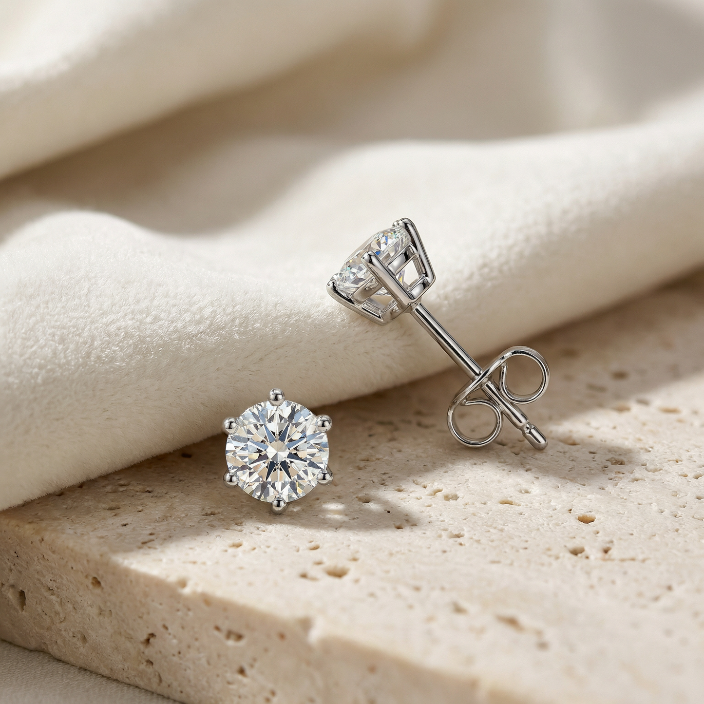 Aprilery Round Cut Solitaire Stud Earrings for Women, Dainty 6-Prong CZ Diamond Simulant Earrings, Classic Timeless Jewelry Gift