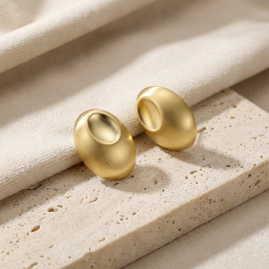 Aprilery Gold Brushed Oval Earrings for Women, Chunky Statement Stud Earrings, Trendy Vintage Minimalist Jewelry Gift