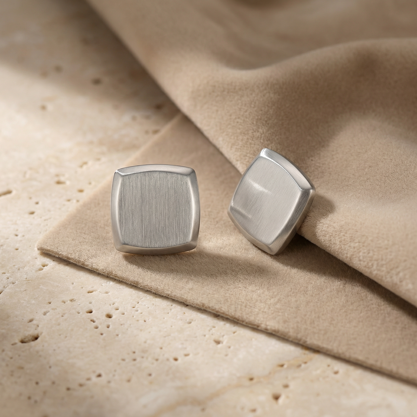 Aprilery Silver Brushed Square Stud Earrings for Women, Chunky Cushion Shape Statement Earrings, Trendy Minimalist Jewelry Gift