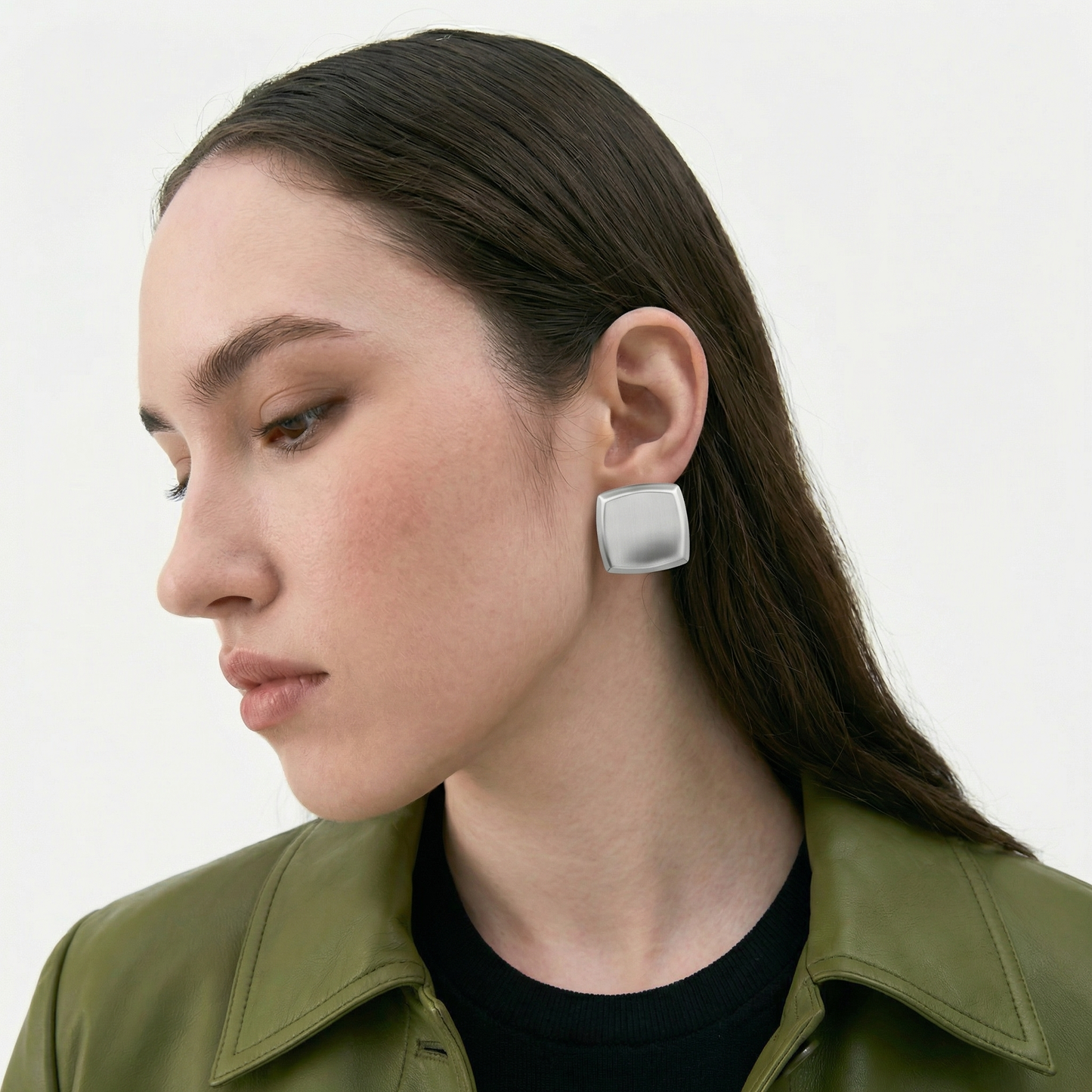 Aprilery Silver Brushed Square Stud Earrings for Women, Chunky Cushion Shape Statement Earrings, Trendy Minimalist Jewelry Gift