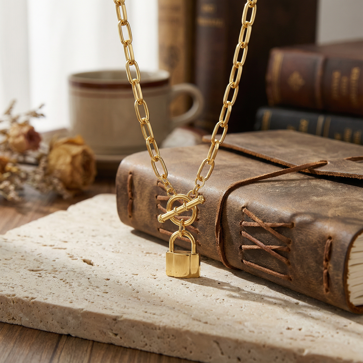 Aprilery Trendy Gold Chain Necklace for Women Lock Pendant Necklaces Jewelry Gifts