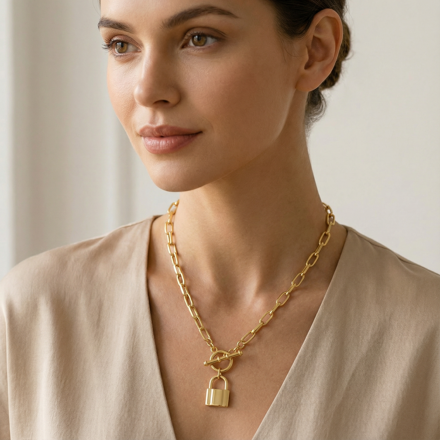 Aprilery Trendy Gold Chain Necklace for Women Lock Pendant Necklaces Jewelry Gifts