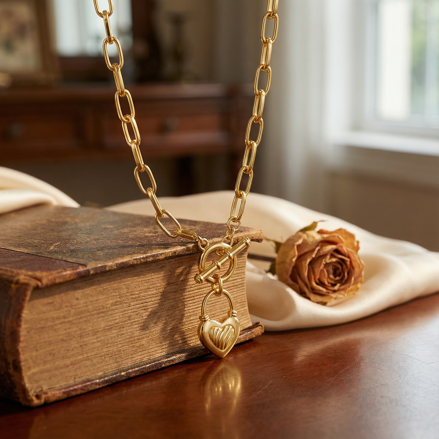 Aprilery Trendy Gold Chain Necklace for Women Heart Pendant Necklaces Jewelry Gifts