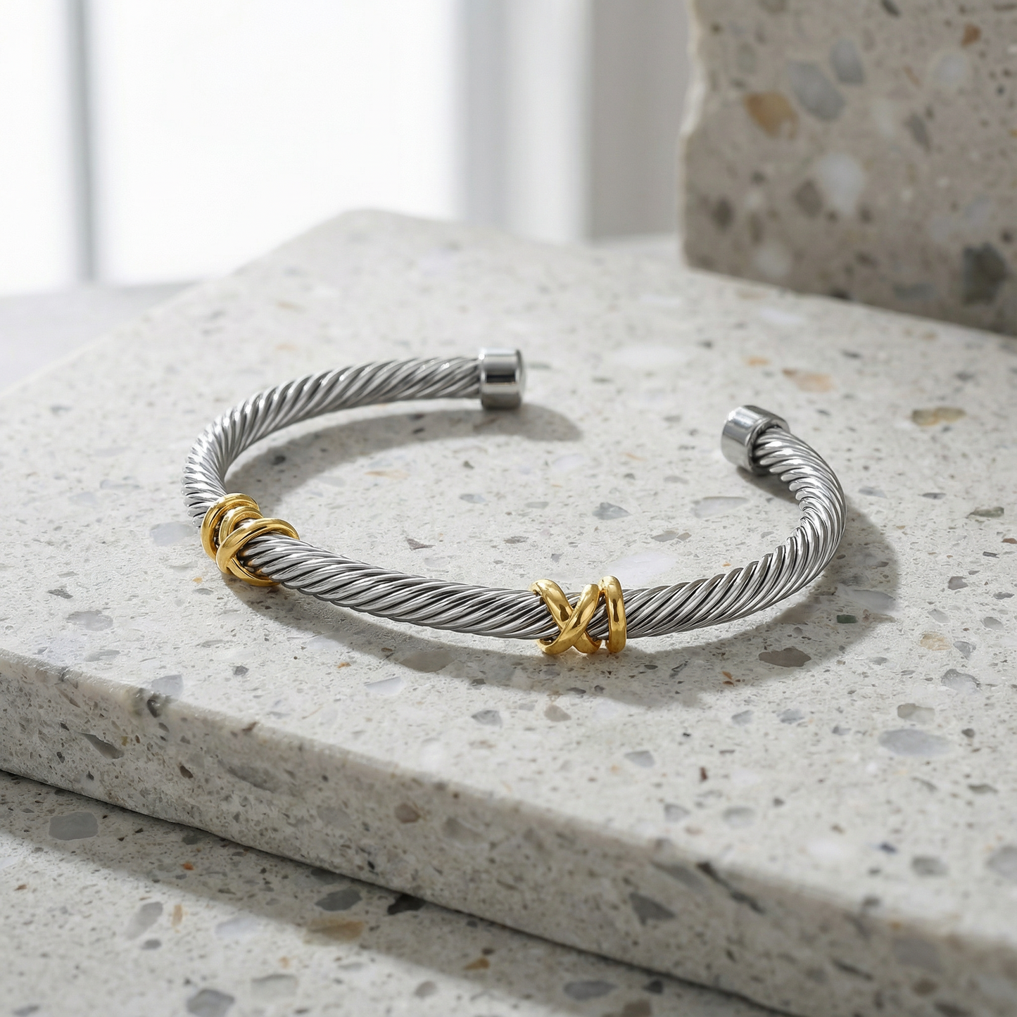 Aprilery Cuff Bracelet for Women Silver Wire Twisted Two Tone Cable Bracelet Gold Cuff Bangle Vintage Bracelets Jewelry Gifts