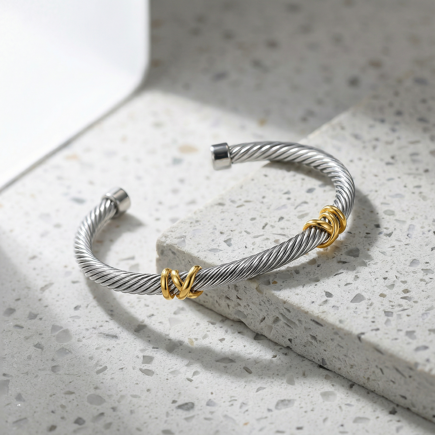Aprilery Cuff Bracelet for Women Silver Wire Twisted Two Tone Cable Bracelet Gold Cuff Bangle Vintage Bracelets Jewelry Gifts