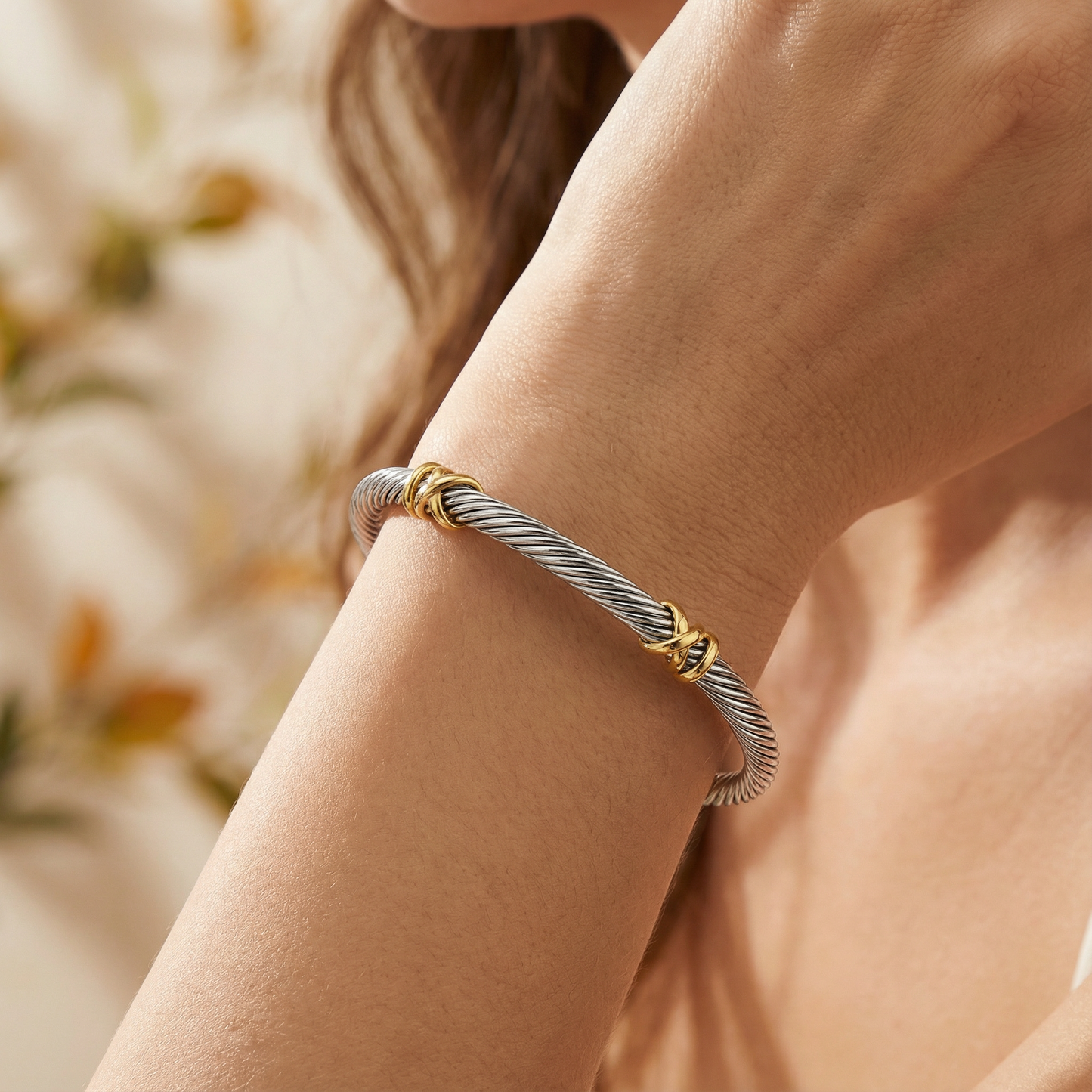 Aprilery Cuff Bracelet for Women Silver Wire Twisted Two Tone Cable Bracelet Gold Cuff Bangle Vintage Bracelets Jewelry Gifts