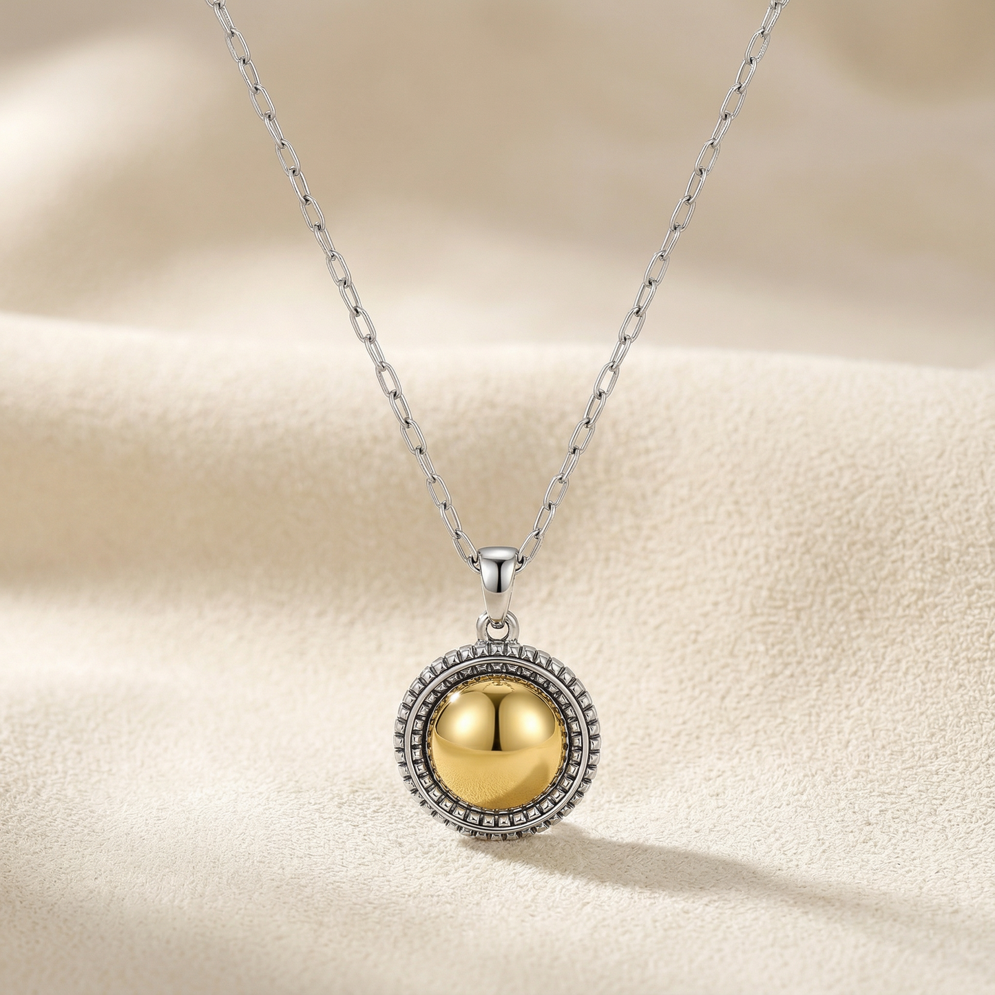 Aprilery Trendy Two Tone Chain Necklace for Women Round Pendant Necklaces Jewelry Gifts