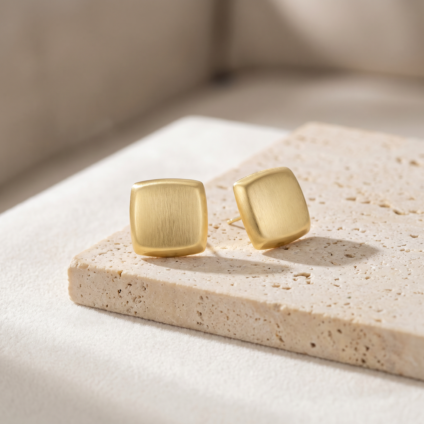 Aprilery Chunky Gold Stud Earrings for Women, 14K Gold Plated Matte Brushed Statement Earrings, Trendy Geometric Teardrop & Square Dome Earrings Jewelry