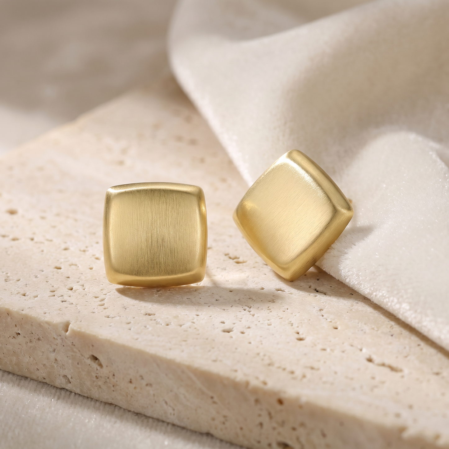 Aprilery Chunky Gold Stud Earrings for Women, 14K Gold Plated Matte Brushed Statement Earrings, Trendy Geometric Teardrop & Square Dome Earrings Jewelry