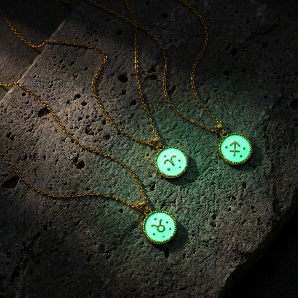 14K Gold Plated Zodiac Necklace Series – Dainty Zodiac Signs Coin Necklace, Glow in the Dark Pendant, 2-in-1 Double-Sided, Adjustable Unisex Chain, Astrology Jewelry, Birthday & Couple Gift