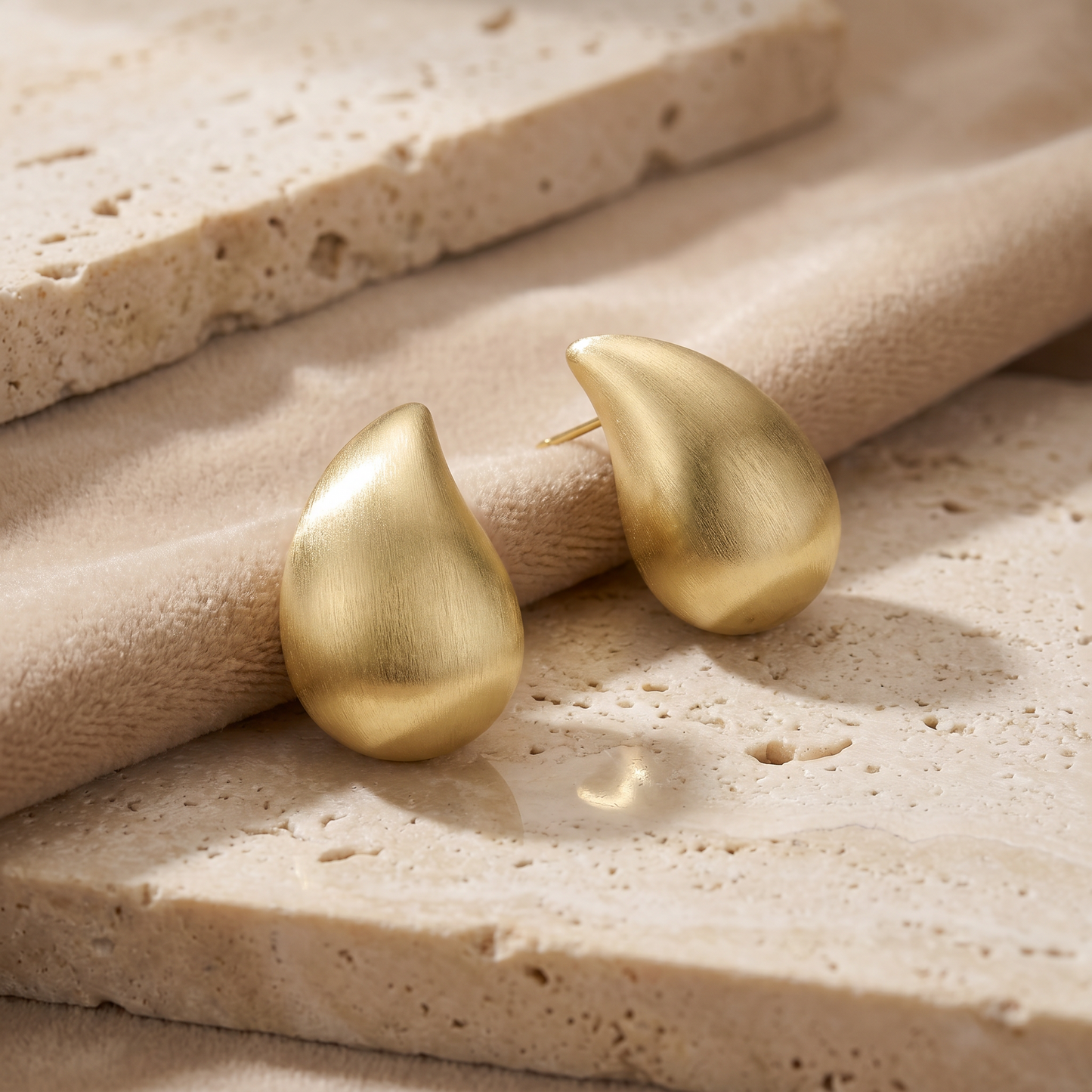 Aprilery Chunky Gold Stud Earrings for Women, 14K Gold Plated Matte Brushed Statement Earrings, Trendy Geometric Teardrop & Square Dome Earrings Jewelry