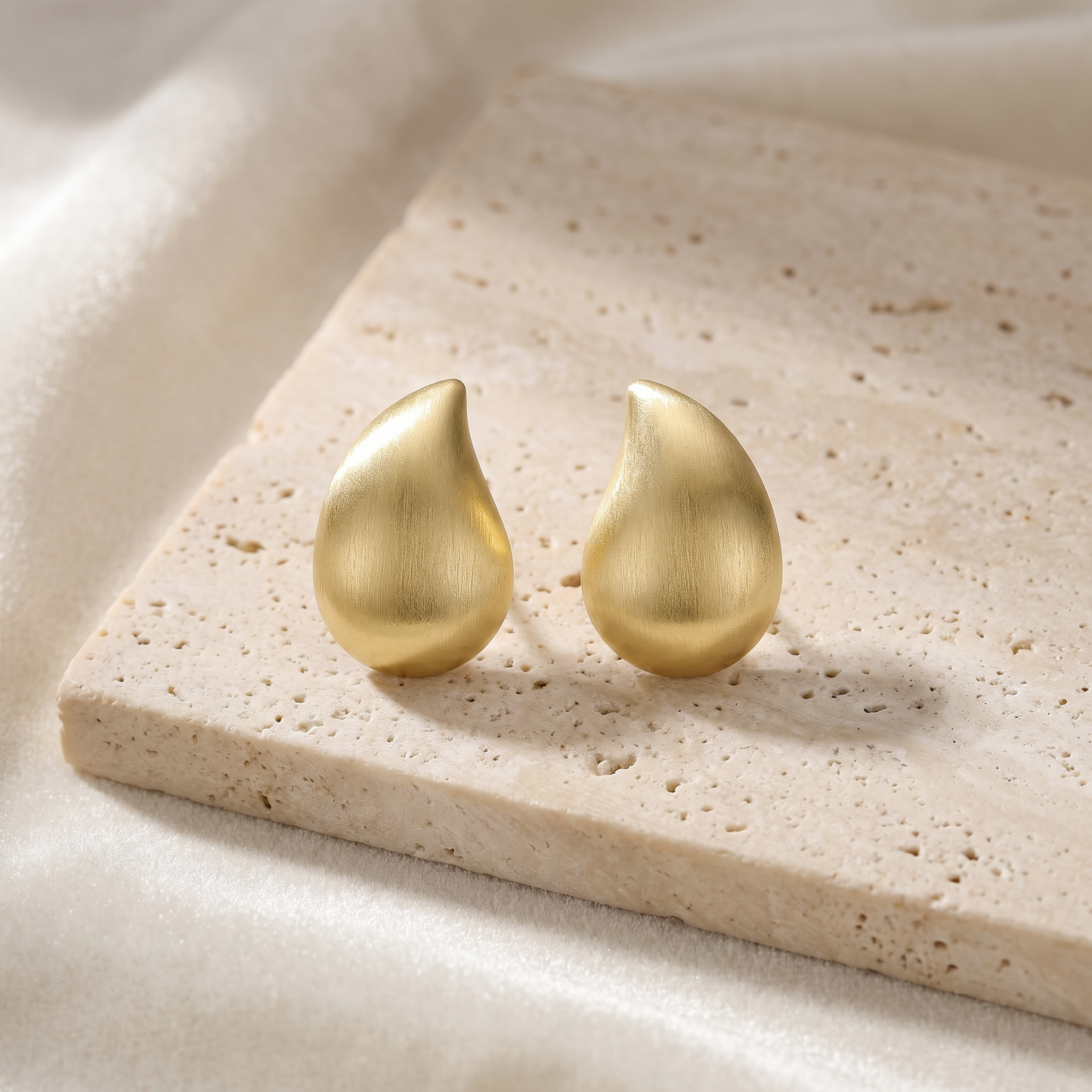 Aprilery Chunky Gold Stud Earrings for Women, 14K Gold Plated Matte Brushed Statement Earrings, Trendy Geometric Teardrop & Square Dome Earrings Jewelry