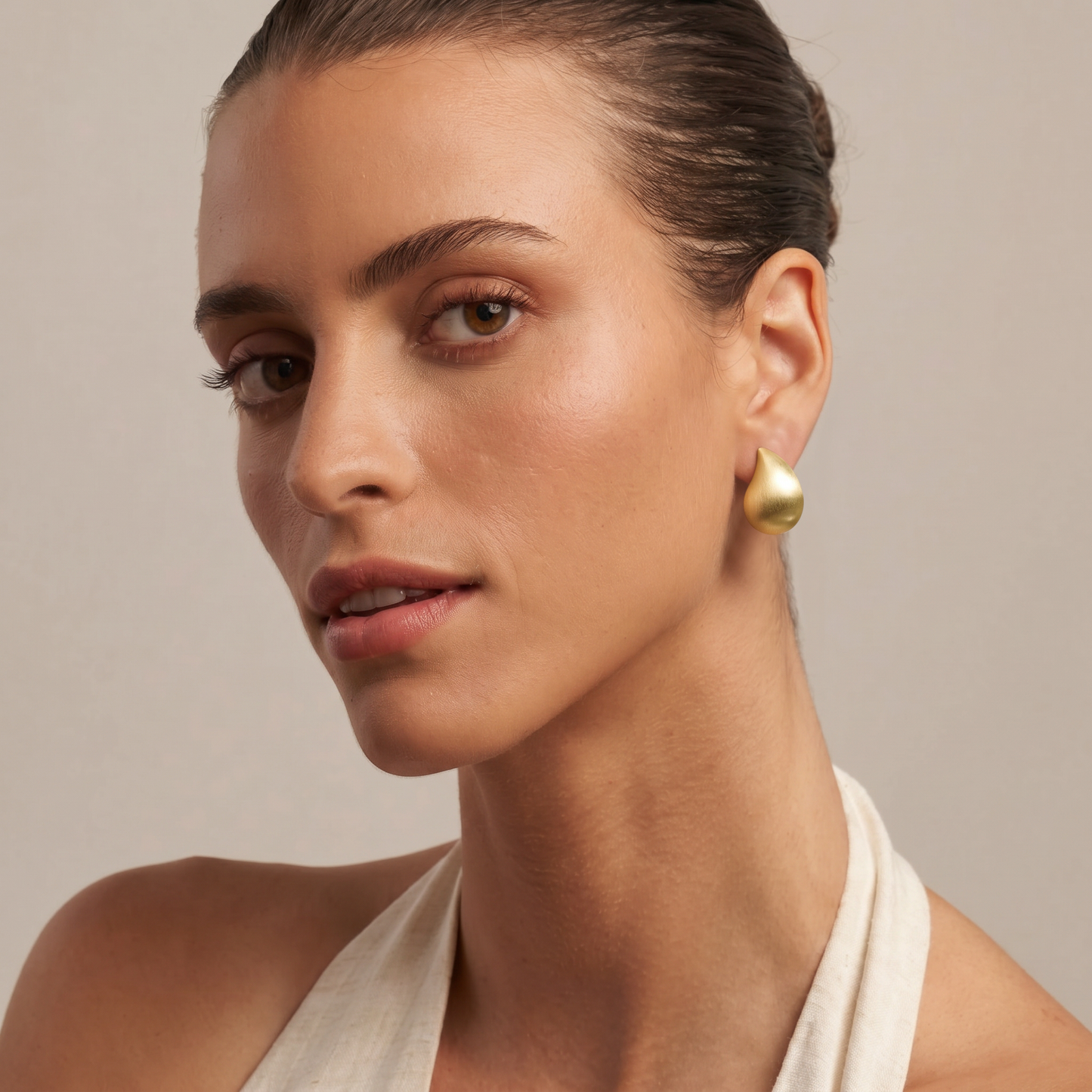 Aprilery Chunky Gold Stud Earrings for Women, 14K Gold Plated Matte Brushed Statement Earrings, Trendy Geometric Teardrop & Square Dome Earrings Jewelry