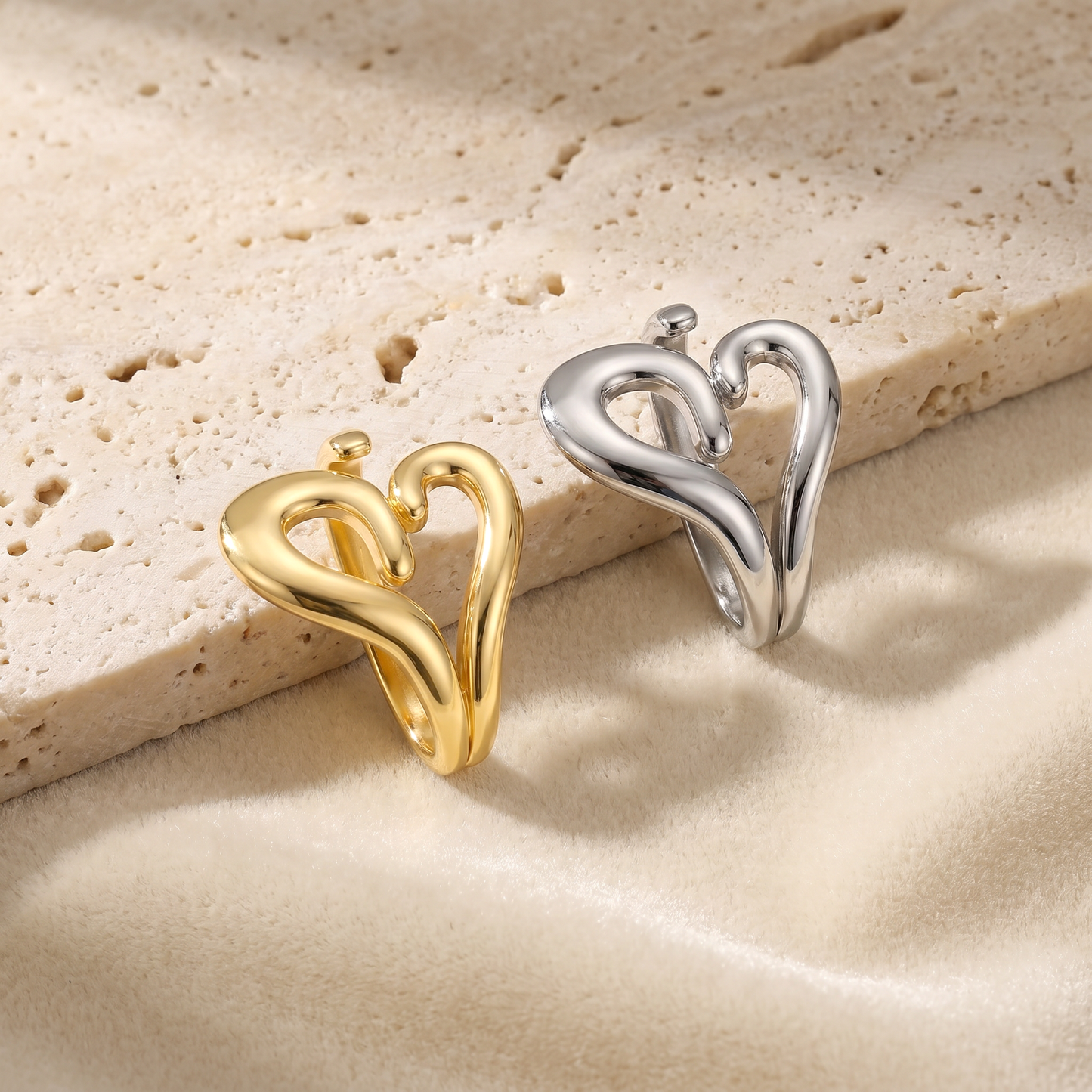 14K Gold Plated Adjustable Heart Ring for Women – Open Stacking Ring, Wear Alone or Layered, Two-Tone Intertwined Butterfly Design, Individual or Set, Perfect Promise or Friendship Gift