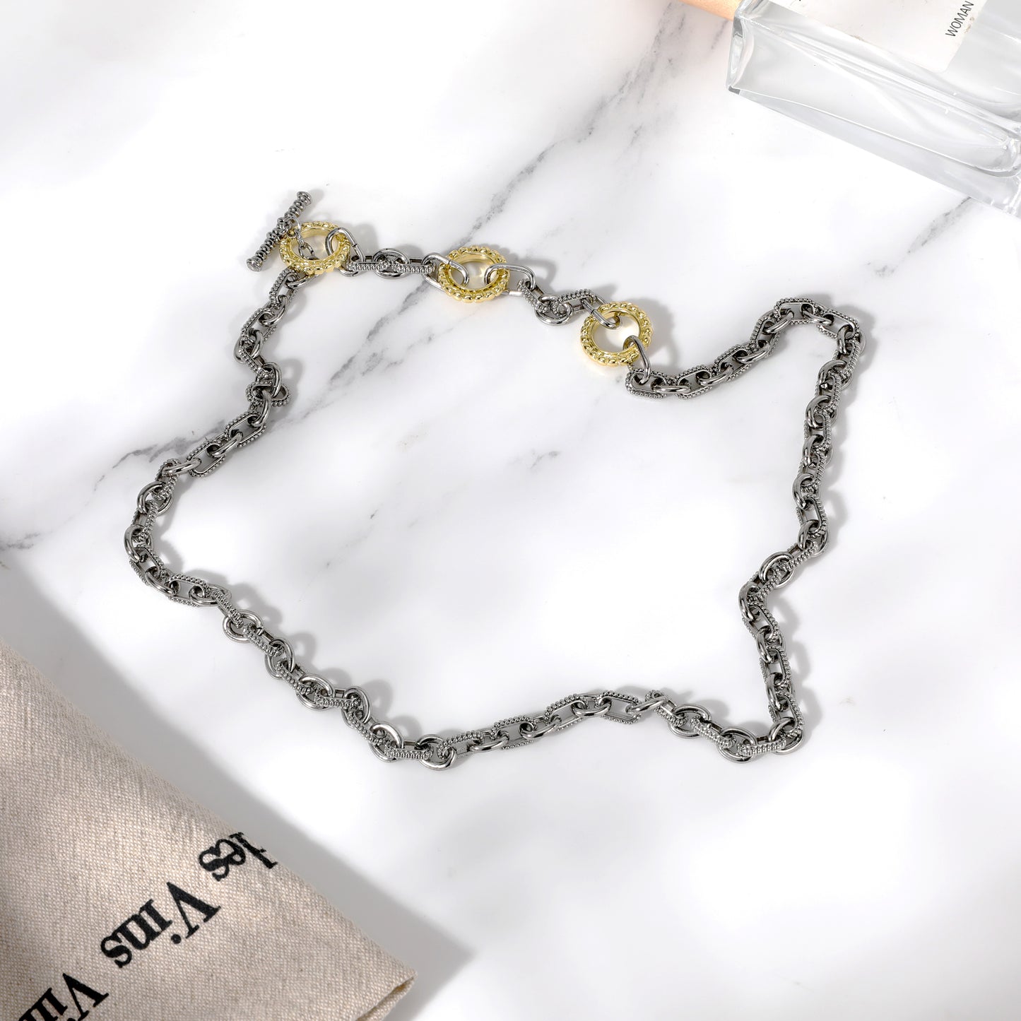 Aprilery Trendy Two Tone Cable Chain Necklace for Women Twist Wire Gold and Silver Necklaces Jewelry Gifts