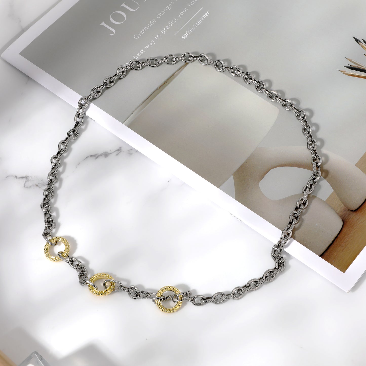 Aprilery Trendy Two Tone Cable Chain Necklace for Women Twist Wire Gold and Silver Necklaces Jewelry Gifts