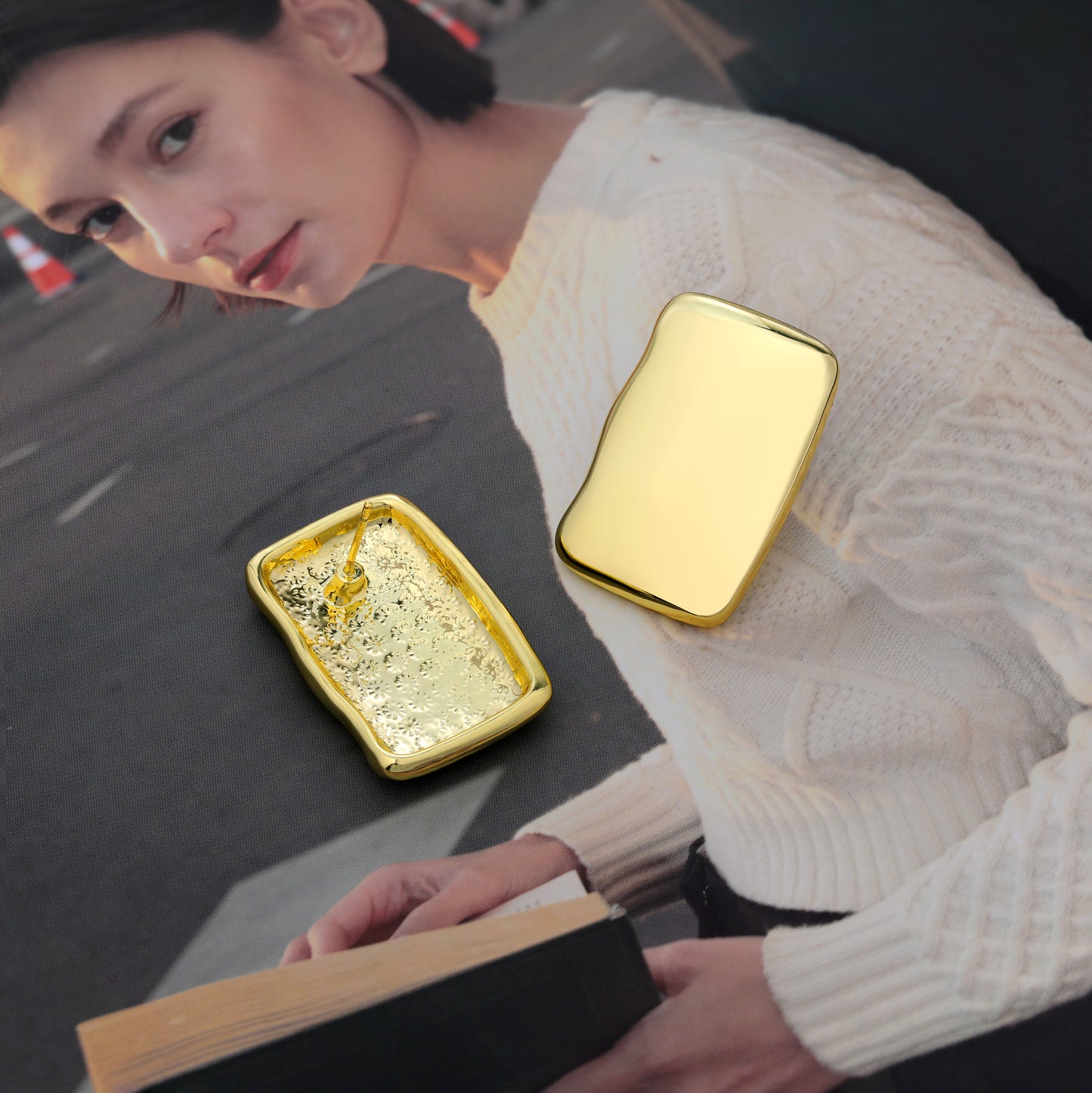 Chunky Gold Earrings Trendy Vintage Gold Geometric Stud Statement Earrings Hypoallergenic Dupes Jewelry for Women Gifts