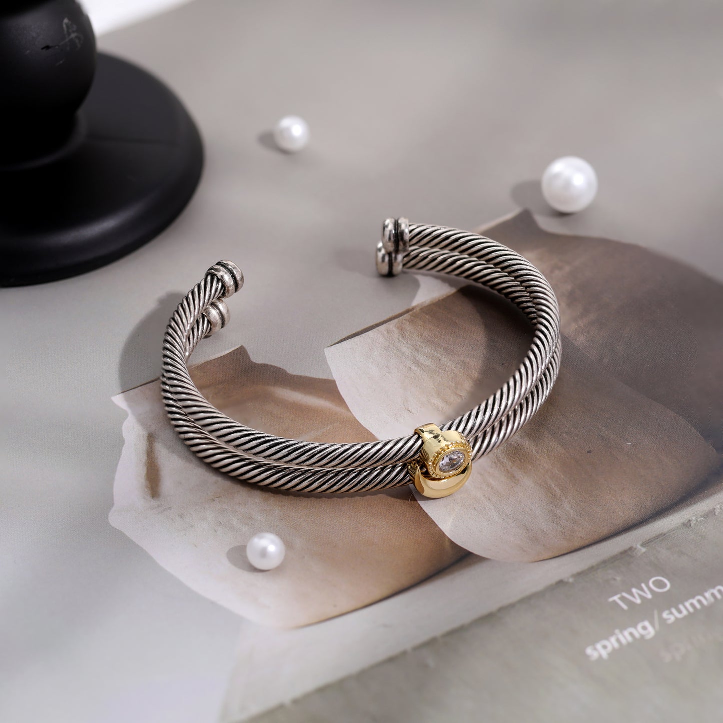 Aprilery Cuff Bracelet for Women Silver Wire Twisted Two Tone Cable Bracelet Gold Sun and Moon Cuff Bangle Vintage Bracelets Jewelry Gifts