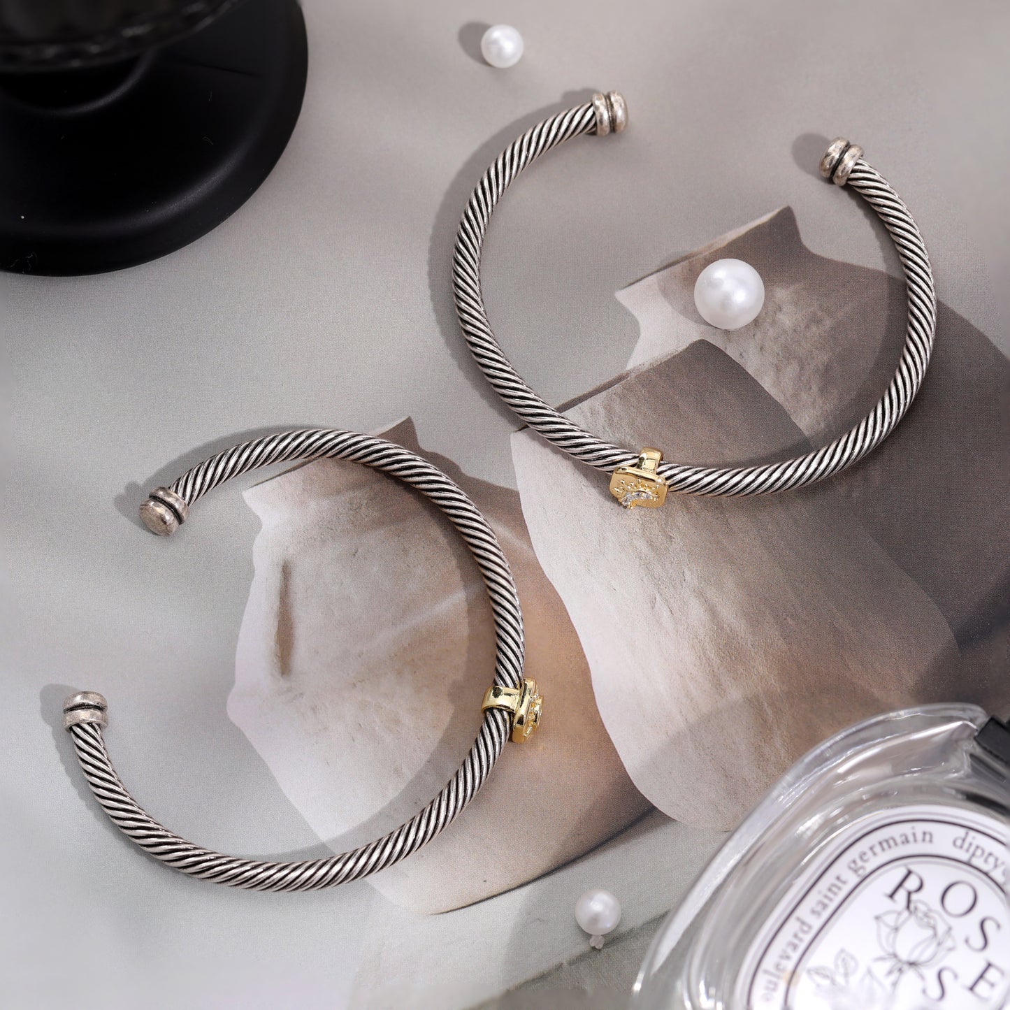 Aprilery Cuff Bracelet for Women Silver Wire Twisted Two Tone Cable Bracelet Gold Sun and Moon Cuff Bangle Vintage Bracelets Jewelry Gifts