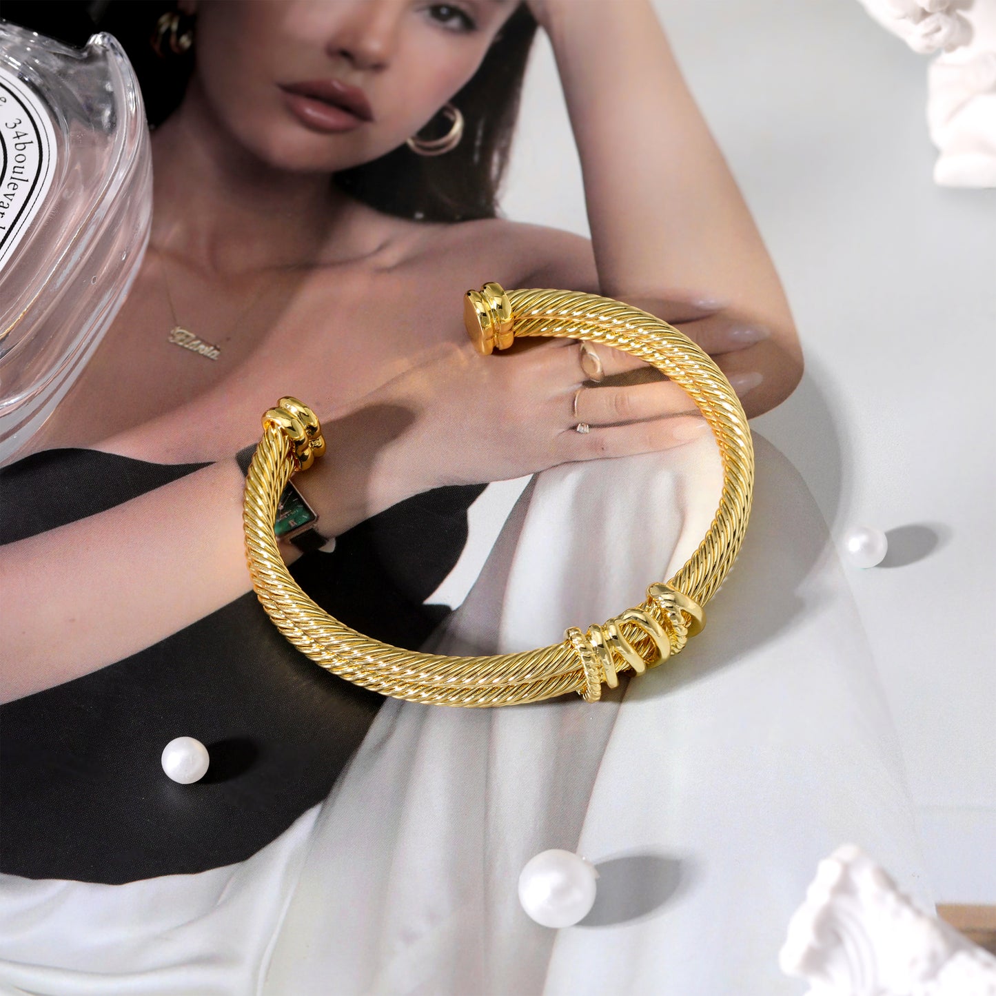 Aprilery Cuff Bracelet for Women Silver Wire Twisted Two Tone Cable Bracelet Gold Line Cuff Bangle Vintage Bracelets Jewelry Gifts