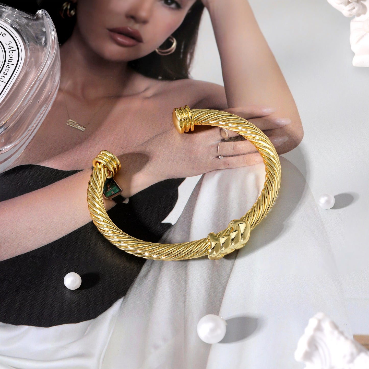 Aprilery Cuff Bracelet for Women Silver Wire Twisted Two Tone Cable Bracelet Gold Wheat Cuff Bangle Vintage Bracelets Jewelry Gifts