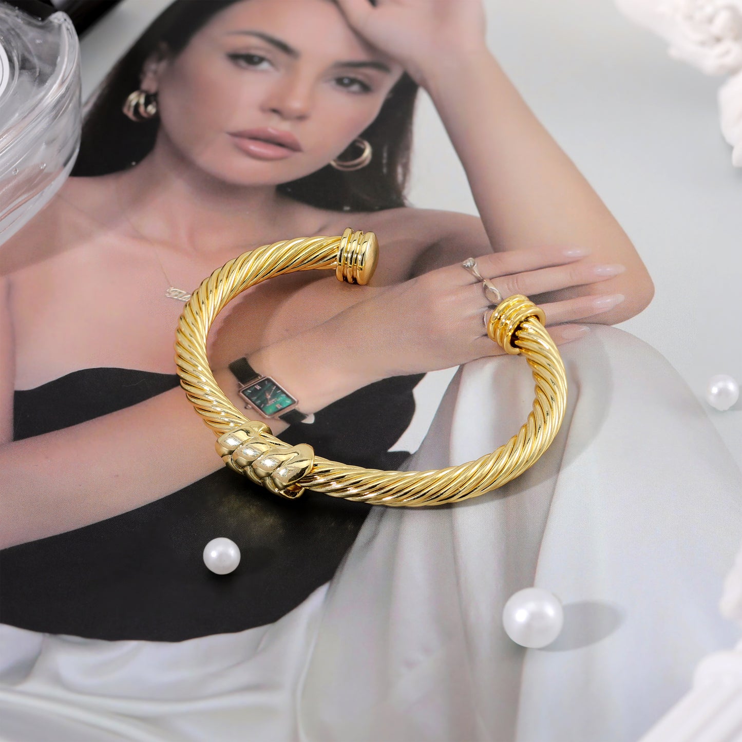 Aprilery Cuff Bracelet for Women Silver Wire Twisted Two Tone Cable Bracelet Gold Wheat Cuff Bangle Vintage Bracelets Jewelry Gifts