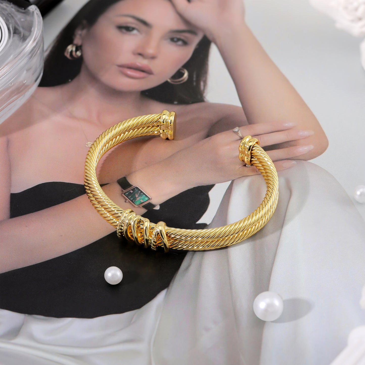 Aprilery Cuff Bracelet for Women Silver Wire Twisted Two Tone Cable Bracelet Gold Line Cuff Bangle Vintage Bracelets Jewelry Gifts