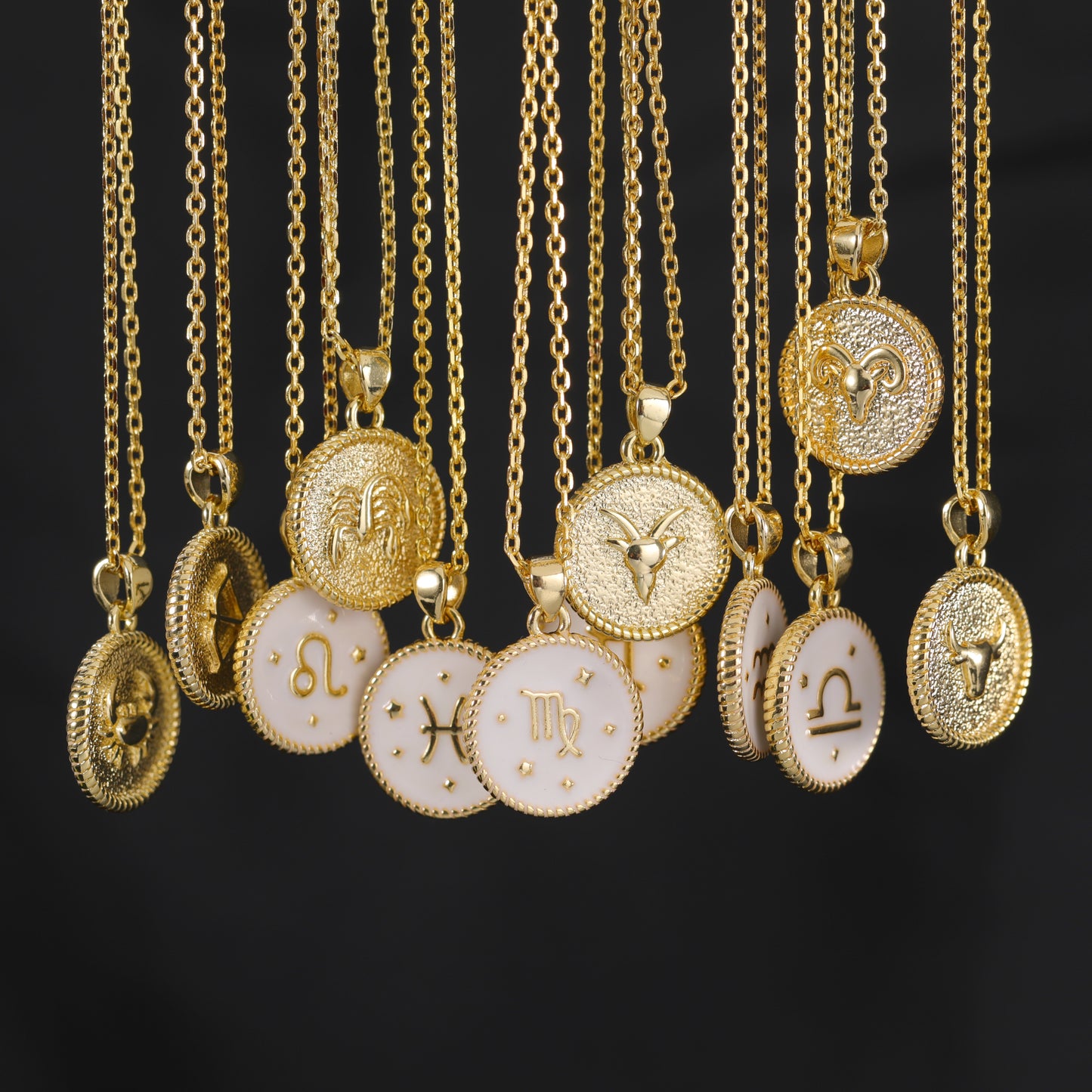 14K Gold Plated Zodiac Necklace Series – Dainty Zodiac Signs Coin Necklace, Glow in the Dark Pendant, 2-in-1 Double-Sided, Adjustable Unisex Chain, Astrology Jewelry, Birthday & Couple Gift