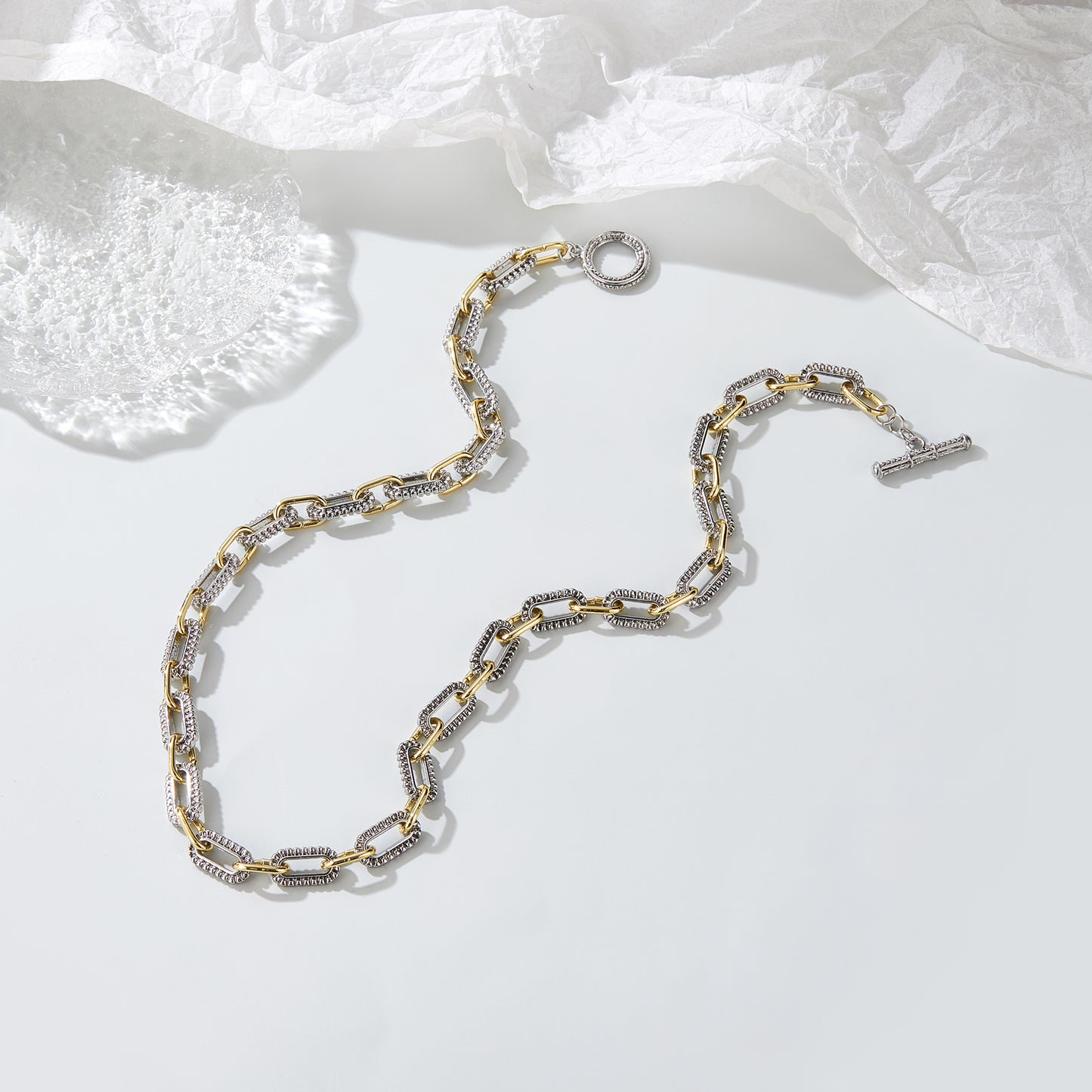 Aprilery Trendy Two Tone Cable Chain Necklace for Women Twist Wire Gold and Silver Necklaces Jewelry Gifts