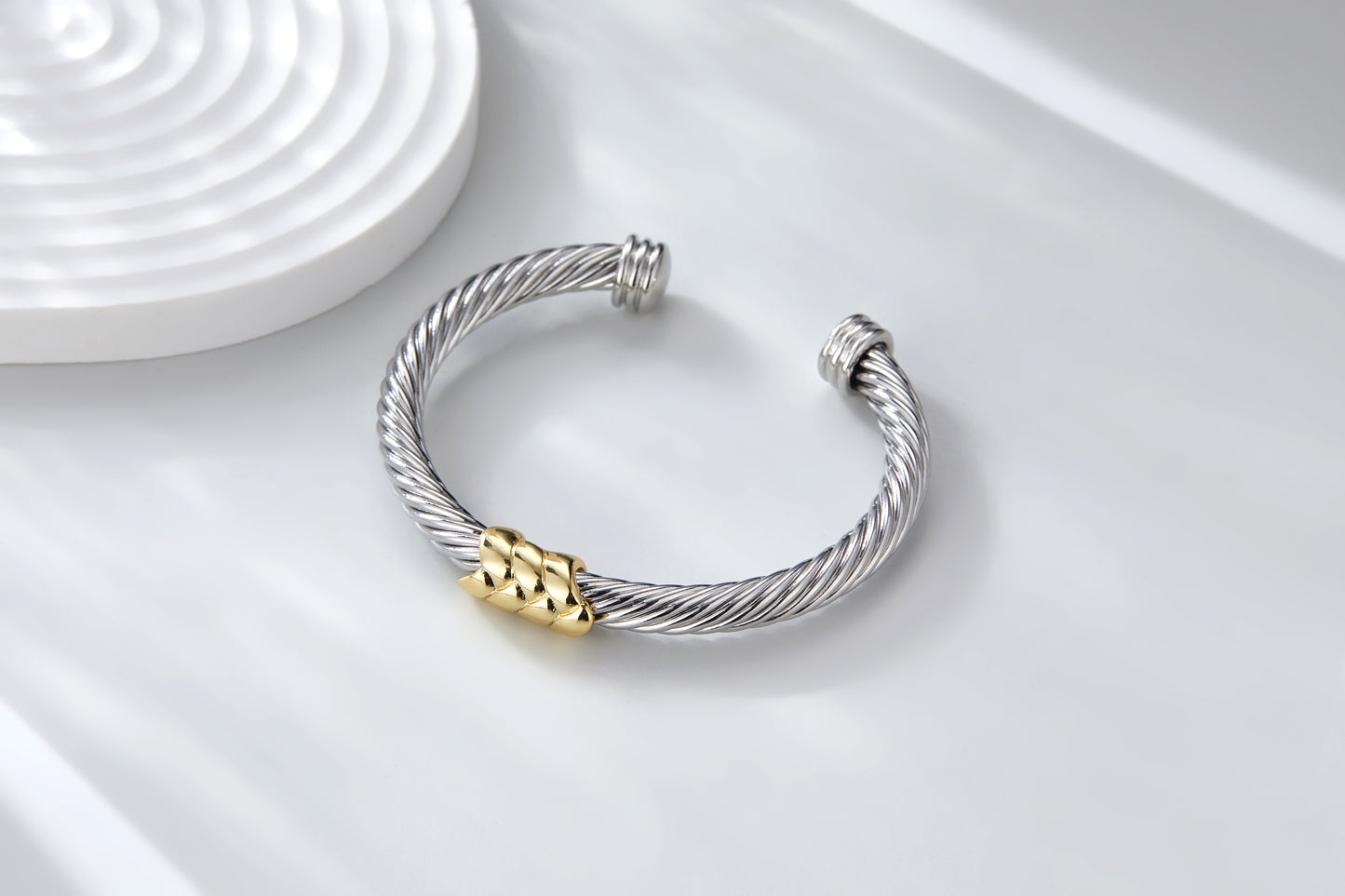 Aprilery Cuff Bracelet for Women Silver Wire Twisted Two Tone Cable Bracelet Gold Wheat Cuff Bangle Vintage Bracelets Jewelry Gifts