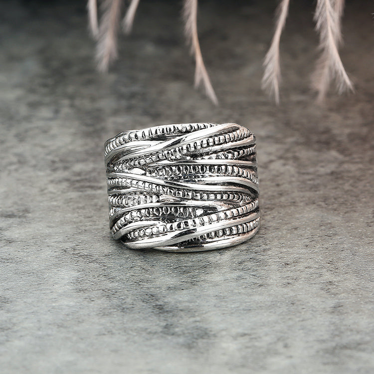 Aprilery Gold and Silver Rings for Women Fashion Two Tone Statement Cross Twisted Ring Cable Wire Vintage Mixed Metal Band Jewelry