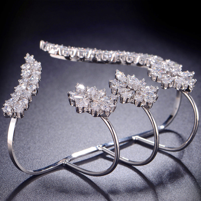 Hand Palm Statement Ring for Women, Fashion Adjustable Multiple Finger Ring CZ Crystal Hand Cuff Bracelet Cocktail Costume Wedding Party Prom Accessory Jewelry Ring Gifts for Her