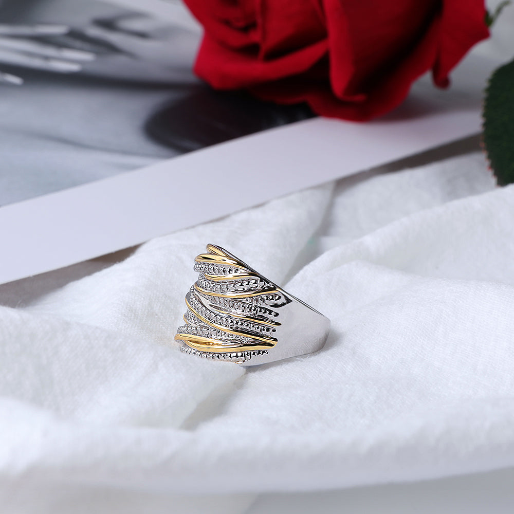 Aprilery Gold and Silver Rings for Women Fashion Two Tone Statement Cross Twisted Ring Cable Wire Vintage Mixed Metal Band Jewelry