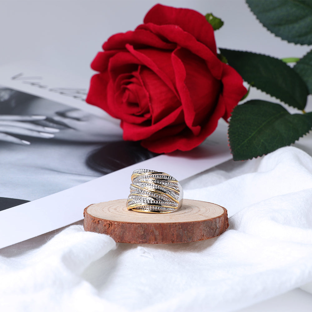 Aprilery Gold and Silver Rings for Women Fashion Two Tone Statement Cross Twisted Ring Cable Wire Vintage Mixed Metal Band Jewelry